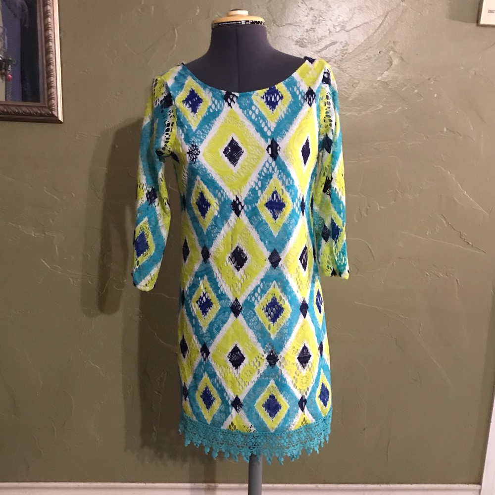 Mymichelle Lace White/Neon Green Dress
